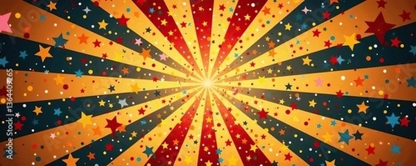 Fototapeta Circus background with retro rays and vintage sunbeam burst, carnival ticket pattern, fair poster sunburst backdrop,  burst,  cover