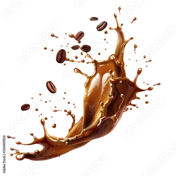 Obraz Dynamic Splash of Rich Chocolate with Coffee Beans on a Transparent Background for Creative Culinary Artwork