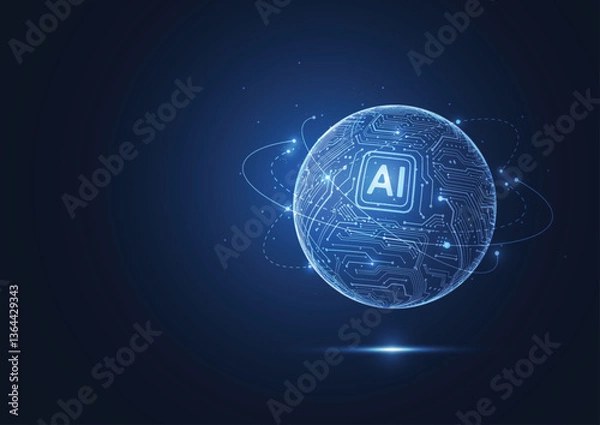 Fototapeta Abstract artificial intelligence global network connection. Digital technology lline composition concept of global business. Vector Illustration