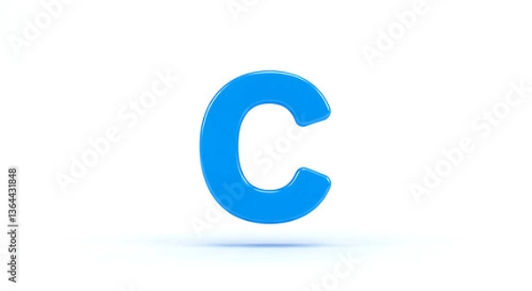 Fototapeta Blue glowing 3D C letter, light wave vector design element on black