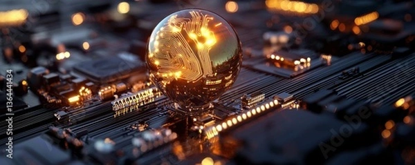 Fototapeta Illuminated technology sphere digital circuitry abstract art futuristic environment close-up view innovation concept