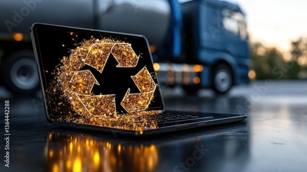 Fototapeta Innovative recycling technology for sustainable industry practices urban setting digital concept wide-angle view