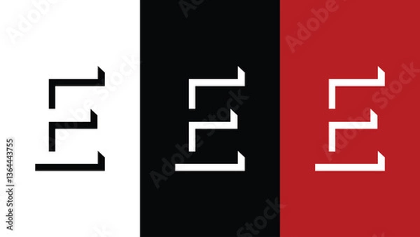 Obraz The image shows the letter "f" designed using clean, horizontal and vertical lines, presented in three color variations side-by-side.