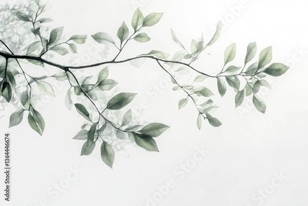 Fototapeta Delicate Branch with Fresh Leaves