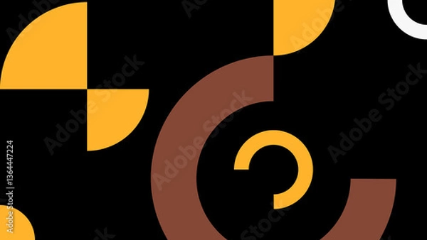 Fototapeta Modern abstract design featuring geometric shapes in warm yellow and brown tones on a black background. Symmetry and contrast highlight the dynamic and minimalist aesthetic of this creative contempora