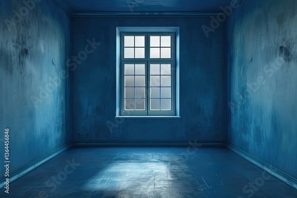 Fototapeta Sharp Image of Empty Blue Room with a Window Providing Natural Light