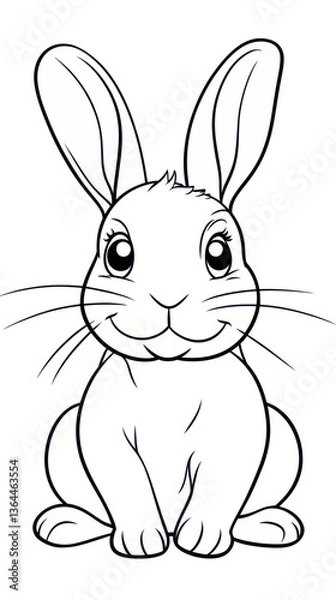 Obraz Charming Rabbit Coloring Book Page for Kids in Minimalist Vector Style