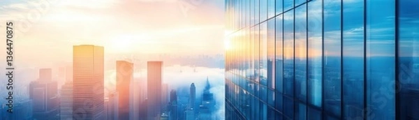 Fototapeta Smoky reflections on glass skyscraper windows, capturing dynamic light and motion