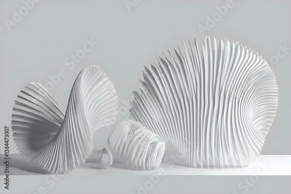 Fototapeta Sleek Minimal Harmony: Abstract Minimalist White Background with Group of Simple Shapes Showcasing Modern Appeal