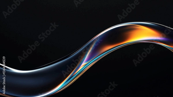 Obraz Abstract holographic curved wave fluids flowing on black background,transparent blue orange violet black gradient glass or metal flow background for banner wallpaper poster cover design with design
