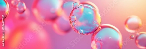 Fototapeta An artistic macro shot of iridescent bubbles, rendered with vibrant colors and soft focus effects