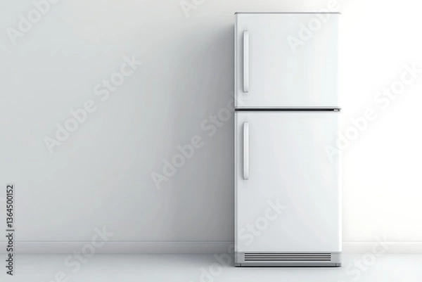 Obraz White Refrigerator Against Light Grey Wall