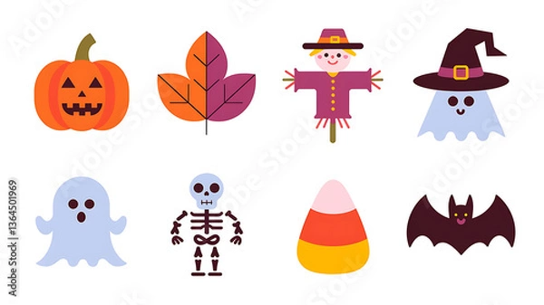 Obraz Cute Halloween icons flat design vector graphics