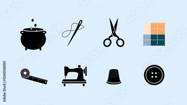 Obraz Sewing tools and supplies icons