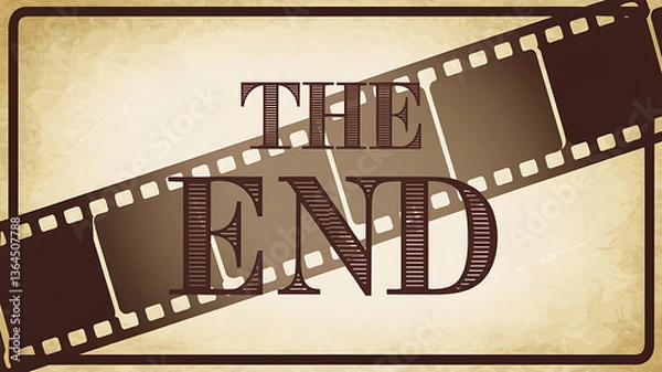 Obraz Vintage filmstrip graphic with THE END title Retro movie poster style