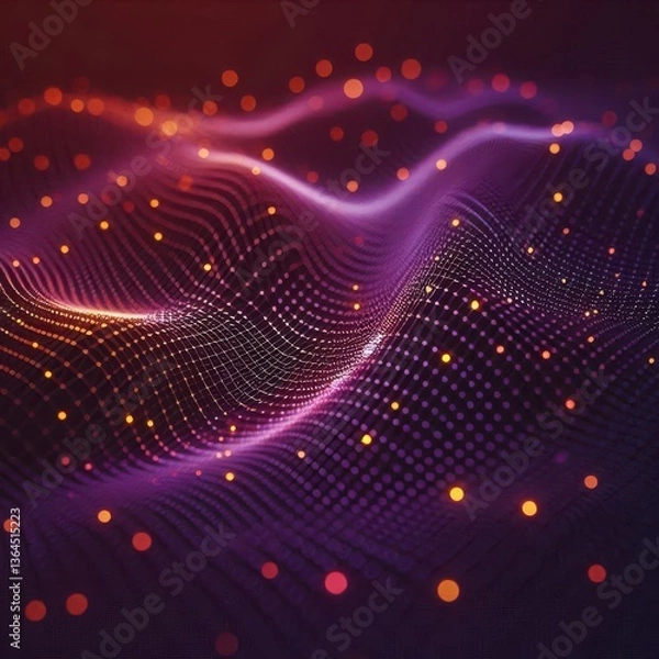 Fototapeta Vibrant Digital Wave and Dotted Gradient in Purple and Orange background