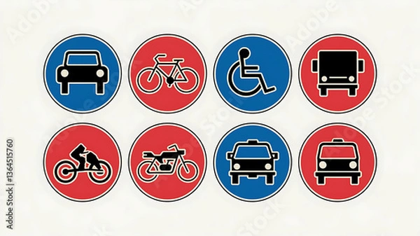 Obraz Road signs various vehicles retro style vector graphic