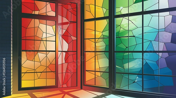 Obraz Colorful stained-glass windows vibrant hues architectural detail
