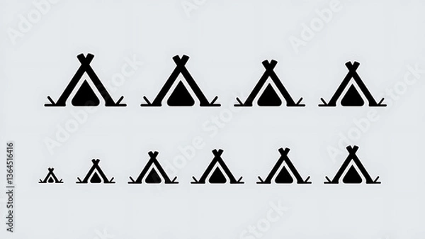 Obraz Camping tent icons in various sizes simple black silhouette style