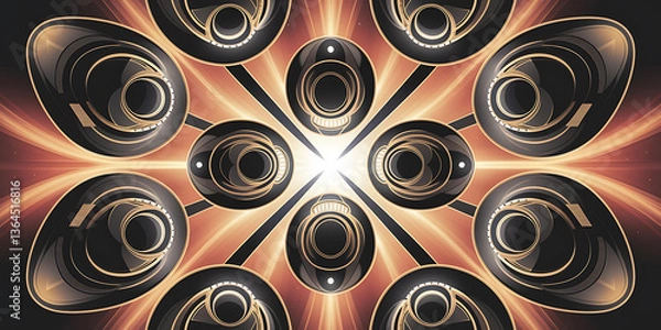 Obraz Abstract futuristic geometric shapes orange-toned technological design