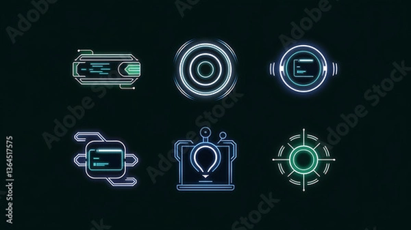 Obraz Futuristic tech icons neon glow digital interface