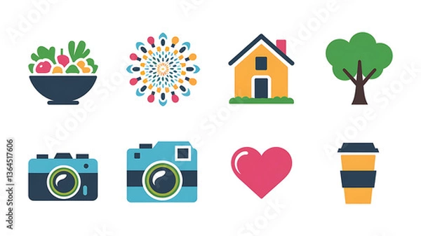 Obraz Cute colorful flat design icons for everyday objects