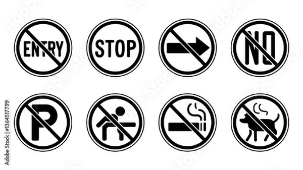 Obraz Prohibition signs various restrictions no entry stop no smoking