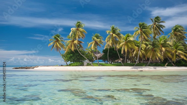 Obraz Tropical paradise beach crystal-clear water swaying palm trees