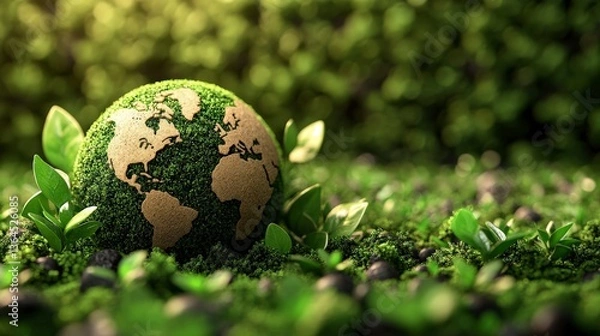 Obraz Neural lace Earth visualization with phyto-sensor data streams, dark academia style banner for green fintech apps and quantum ecology research portals.