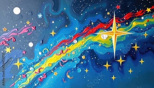 Obraz Colorful cosmic landscape. Sparkling celestial bodies in motion
