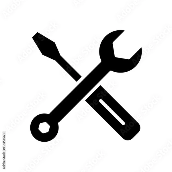 Obraz Repair icon. Wrench and screwdriver crossed in solid style

