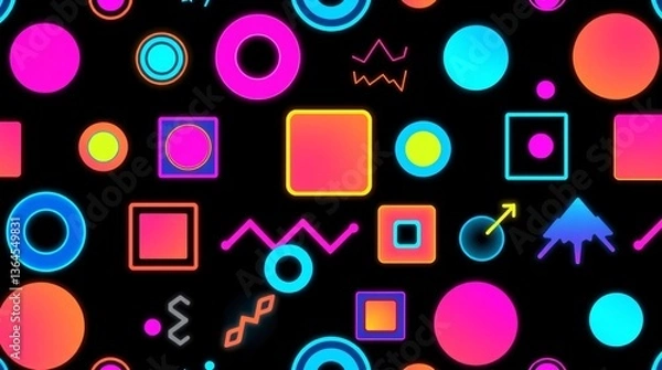 Fototapeta Dynamic Geometric Delight- Neon Shapes on a Dark Canvas