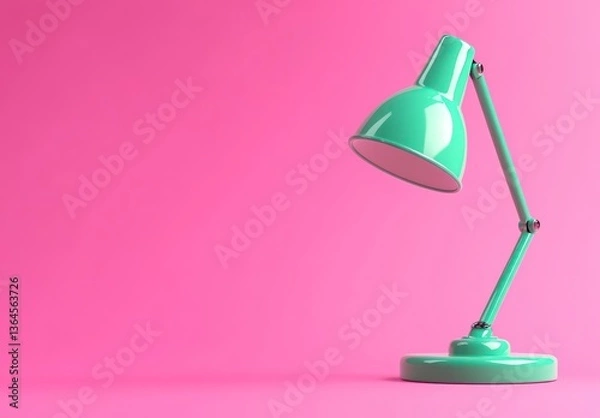 Fototapeta Stylish Green Desk Lamp on Pink Background for Modern Home Decor