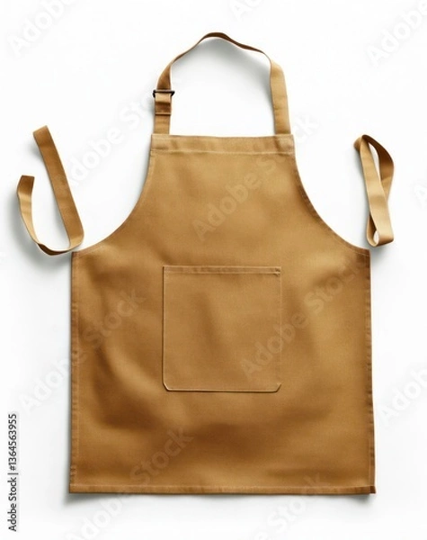 Obraz Clean Tan Apron with Pocket Isolated on White for Cooking Baking