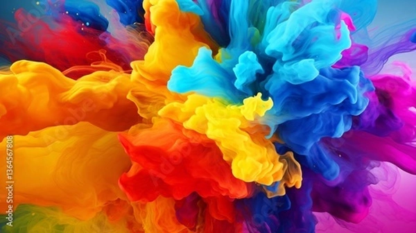 Obraz 水中で煙のように広がるカラフルな絵の具