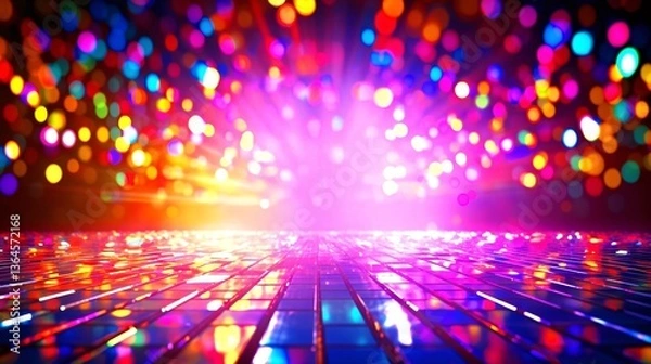 Obraz カラフルなネオンがきらめくフロアの背景