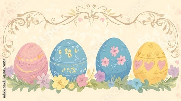 Obraz Easter eggs with floral design, and spring.