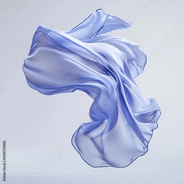 Obraz A flowing light blue fabric suspended in air against a plain white background in a studio shot