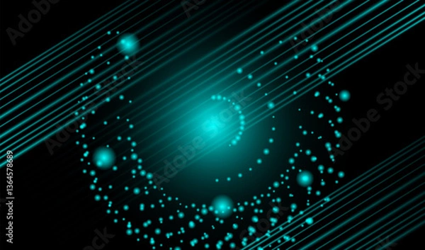 Fototapeta Abstract futuristic background with bright flashes and rays