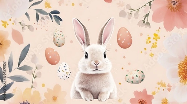 Fototapeta Easter Bunny Floral Background.