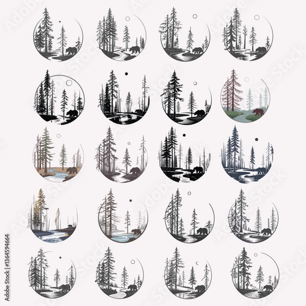 Obraz Forest Sunset Bear Design, Animal Vector