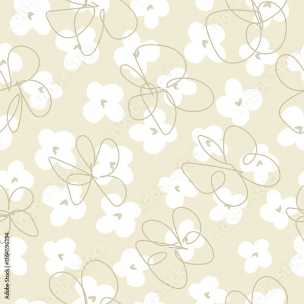 Obraz Floral graphic scribble design. Seamless pattern. Set. Abstract minimal flower. Beautiful floral background. Vector art illustration for textile,