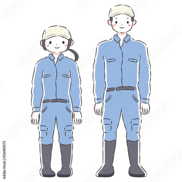 Obraz 作業着（つなぎ）の男女イラストセット
