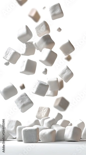Fototapeta Marshmallows Falling, White Background