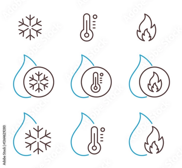 Fototapeta Water Temperature and Climate Line Icons Set