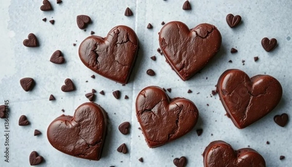 Fototapeta Heart-Shaped Brownies on Light Surface