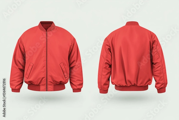 Fototapeta Red bomber jacket front and back mockup