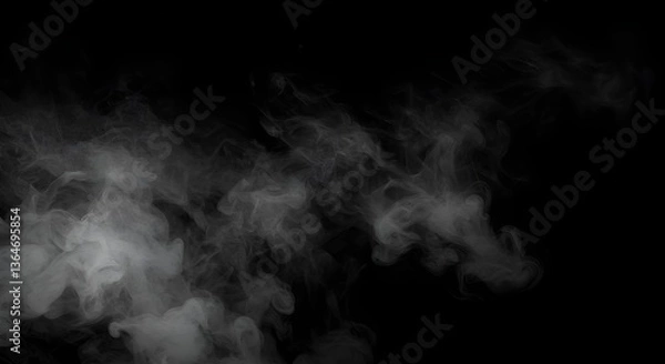 Fototapeta White swirling smoke on deep black background – Wispy, ethereal & dynamic effect