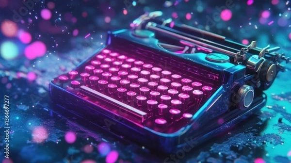 Fototapeta Neon Typewriter in Abstract Setting