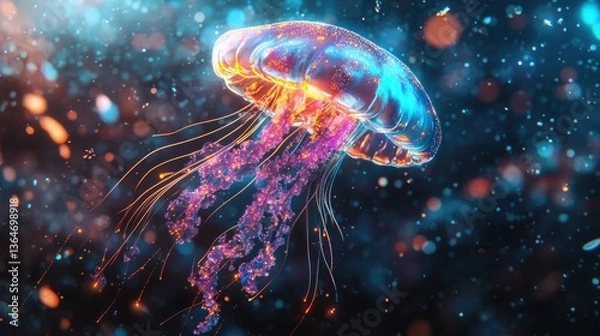 Fototapeta Glowing Jellyfish in Abstract Underwater Scene (1)